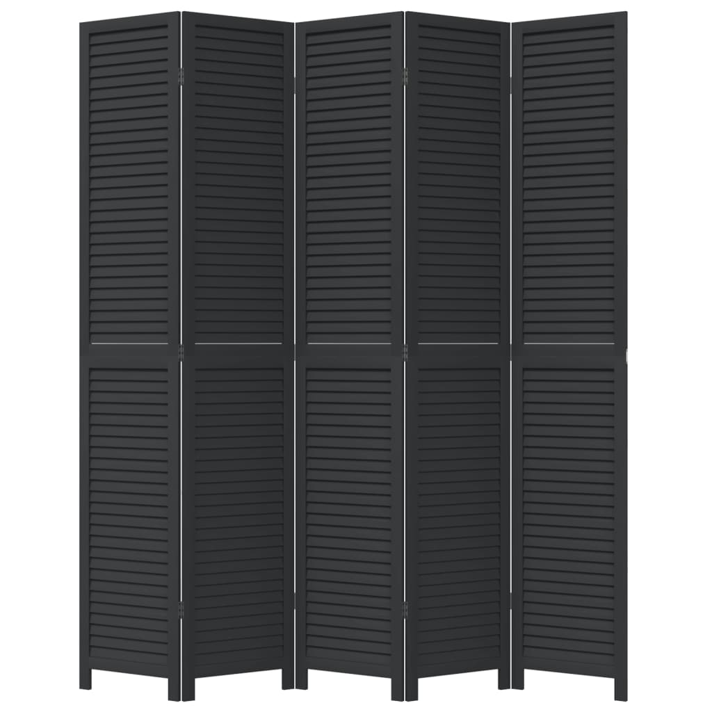 vidaXL Parawan pokojowy, 5-panelowy, czarny, lite drewno paulowni