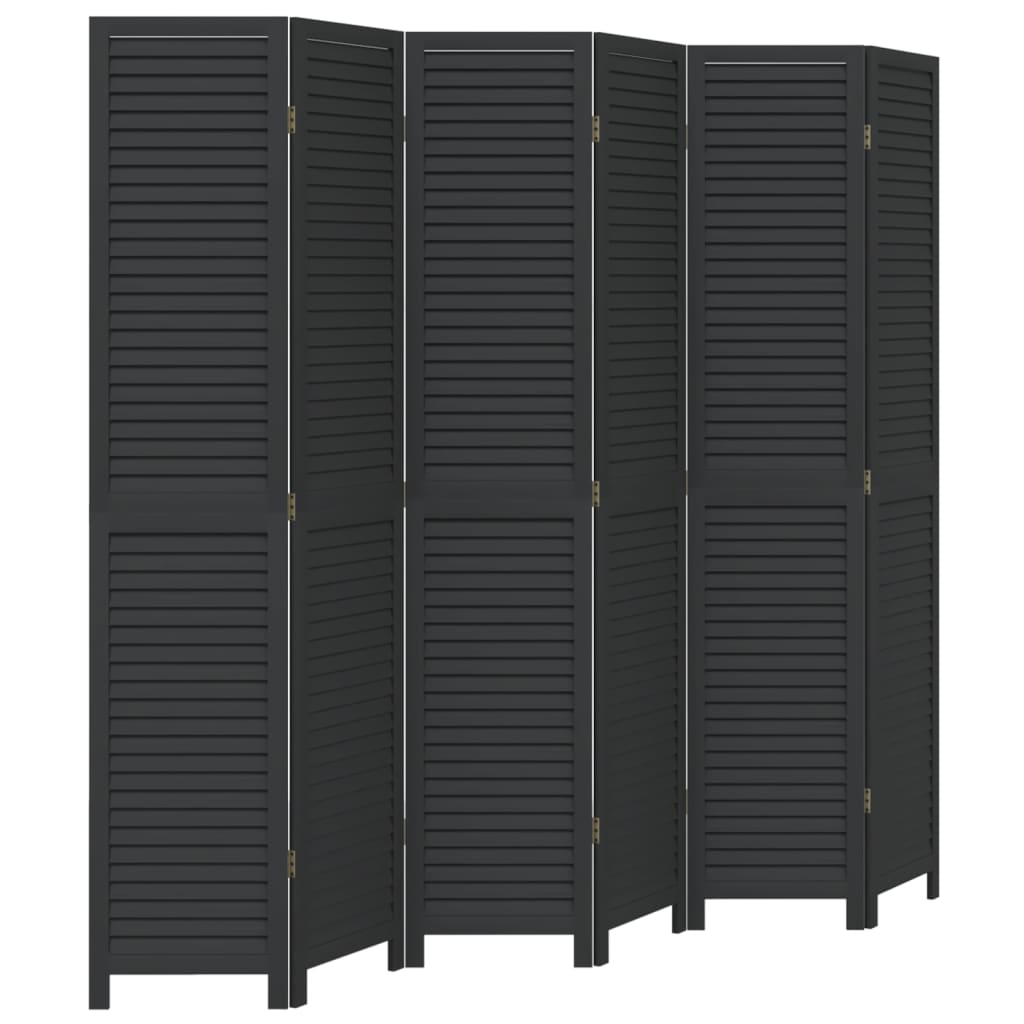 vidaXL Parawan pokojowy, 6-panelowy, czarny, lite drewno paulowni