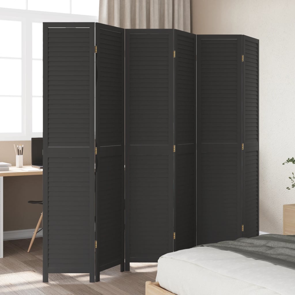vidaXL Parawan pokojowy, 6-panelowy, czarny, lite drewno paulowni