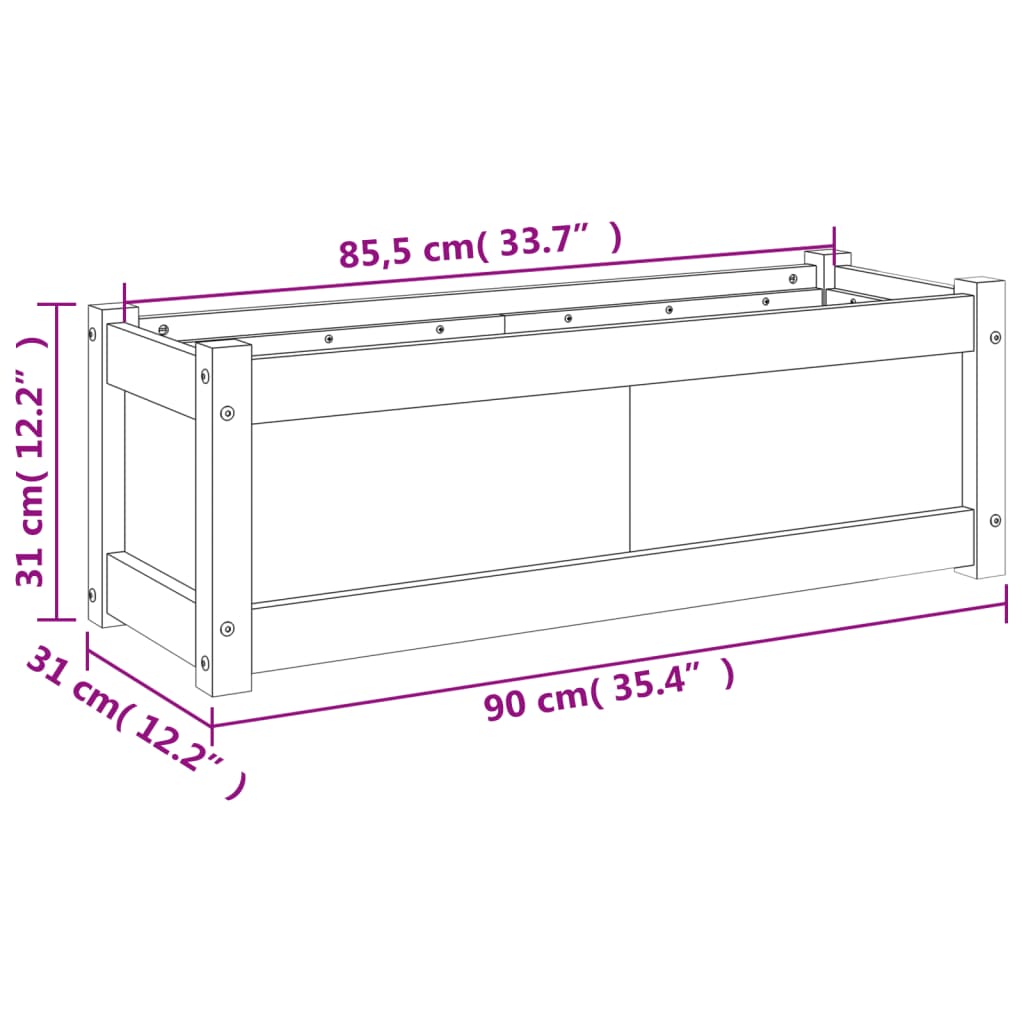 vidaXL Donica ogrodowa, 90x31x31 cm, lite drewno sosnowe