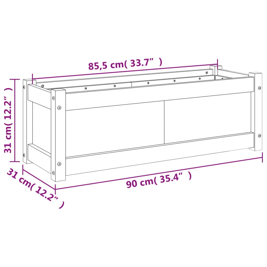 vidaXL Donica ogrodowa, biała, 90x31x31 cm, lite drewno sosnowe