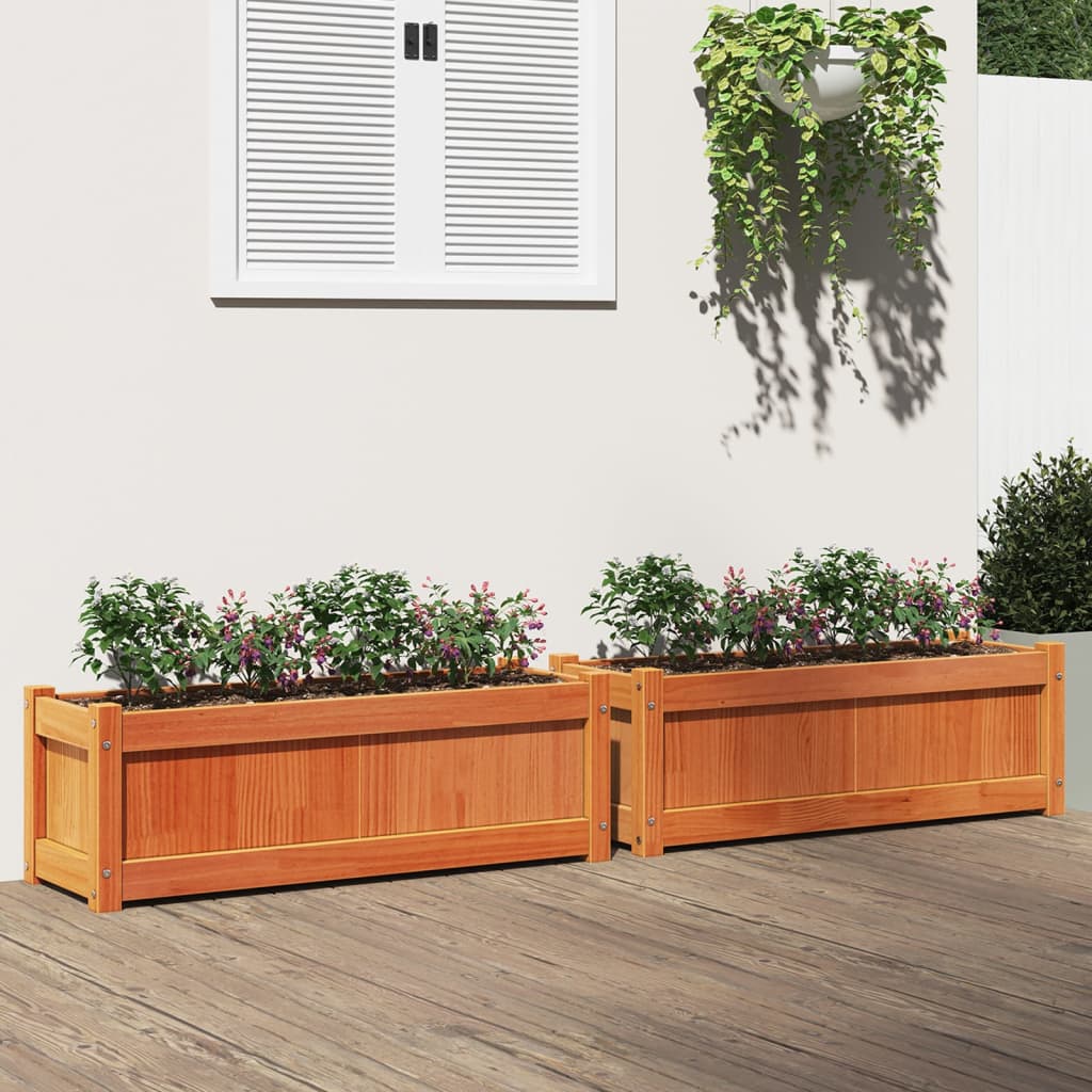 vidaXL Donice ogrodowe, 2 szt., woskowy brąz, lite drewno sosnowe