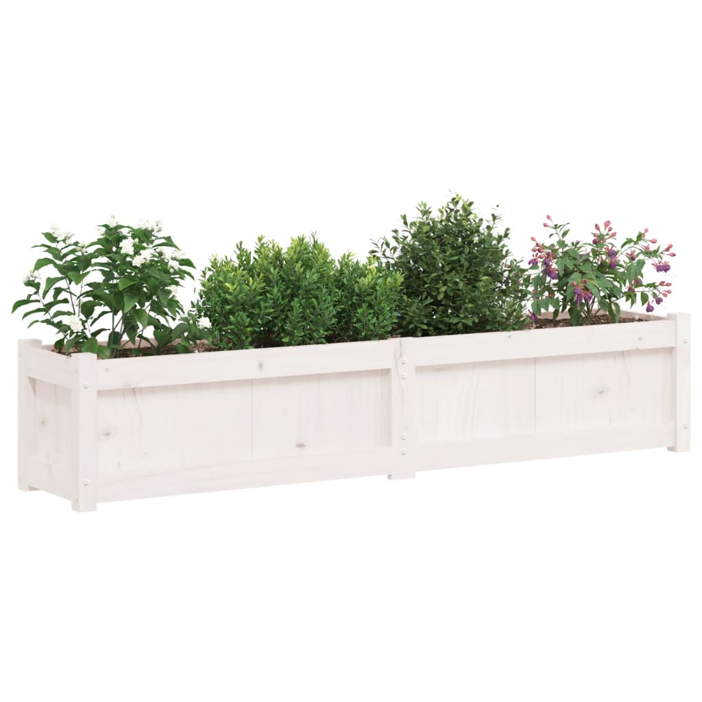 vidaXL Donica ogrodowa, biała, 150x31x31 cm, lite drewno sosnowe