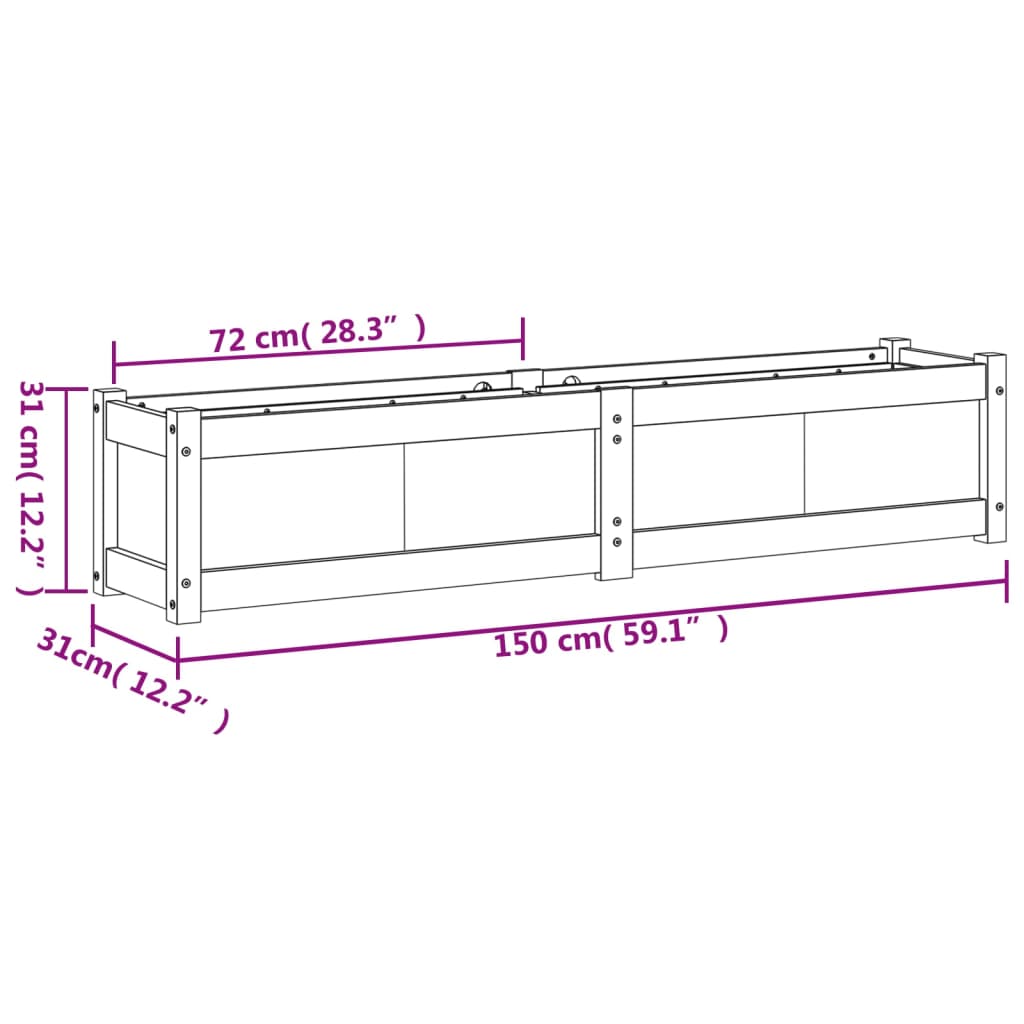 vidaXL Donica ogrodowa, 150x31x31 cm, impregnowane drewno sosnowe