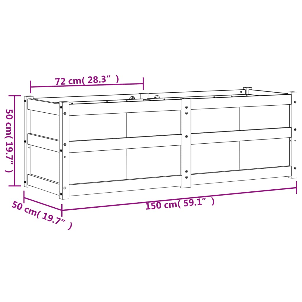 vidaXL Donica ogrodowa, 150x50x50 cm, lite drewno sosnowe