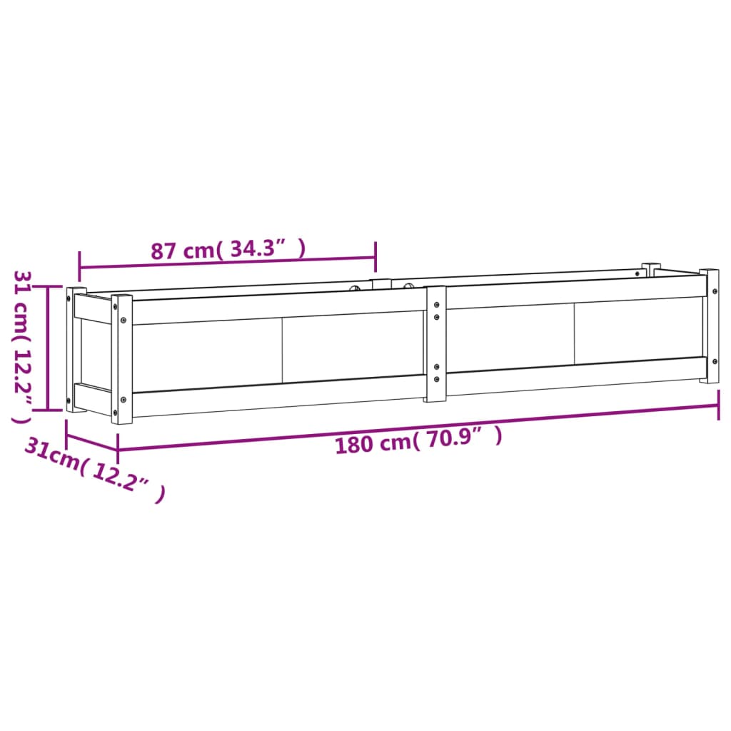 vidaXL Donica ogrodowa, 180x31x31 cm, impregnowane drewno sosnowe