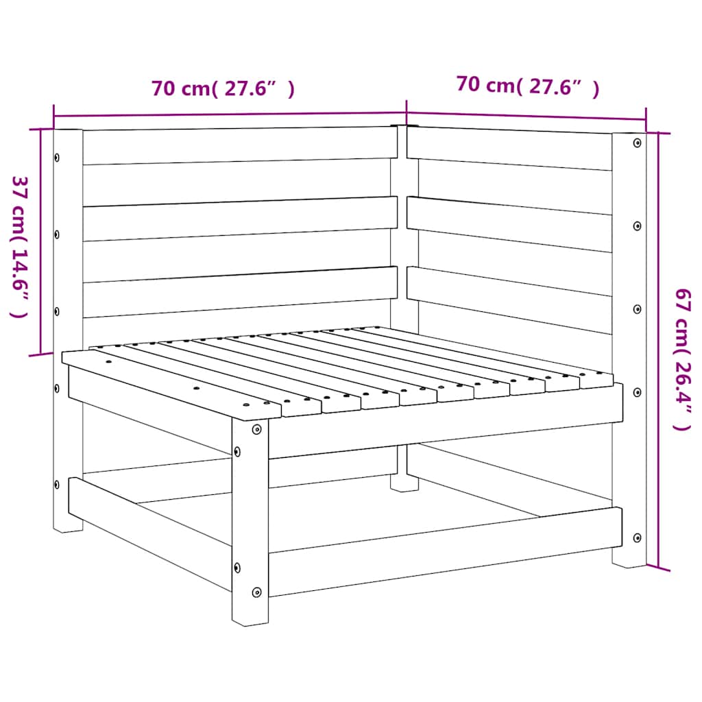 vidaXL Ogrodowe sofy narożne, 2 szt., 70x70x67 cm, impregnowana sosna