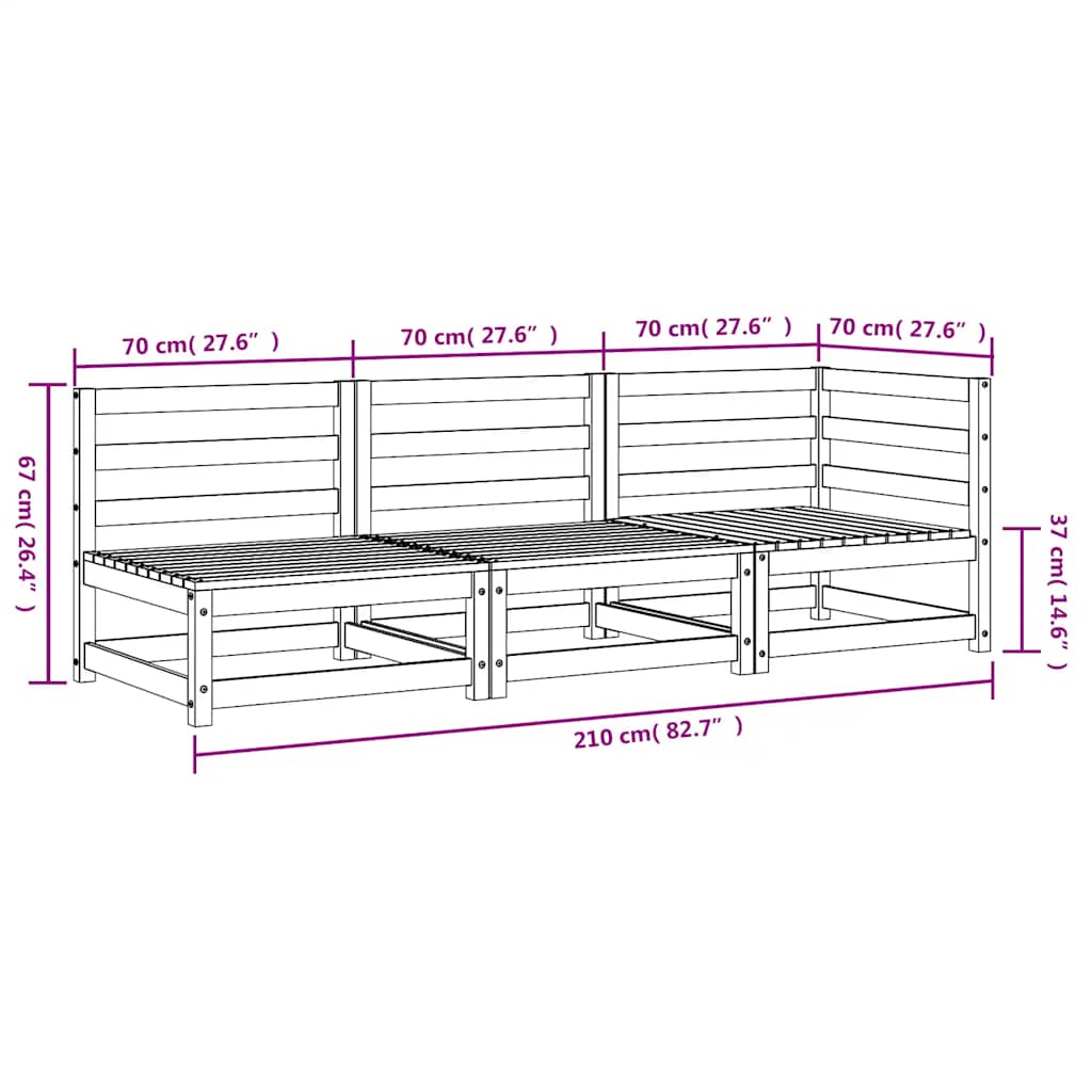vidaXL Ogrodowa sofa 3-osobowa, lite drewno sosnowe