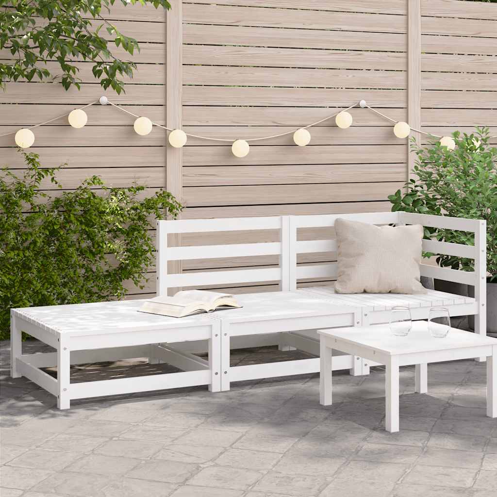 vidaXL Sofa ogrodowa z podnóżkiem, 2-osobowa, biała, drewno sosnowe