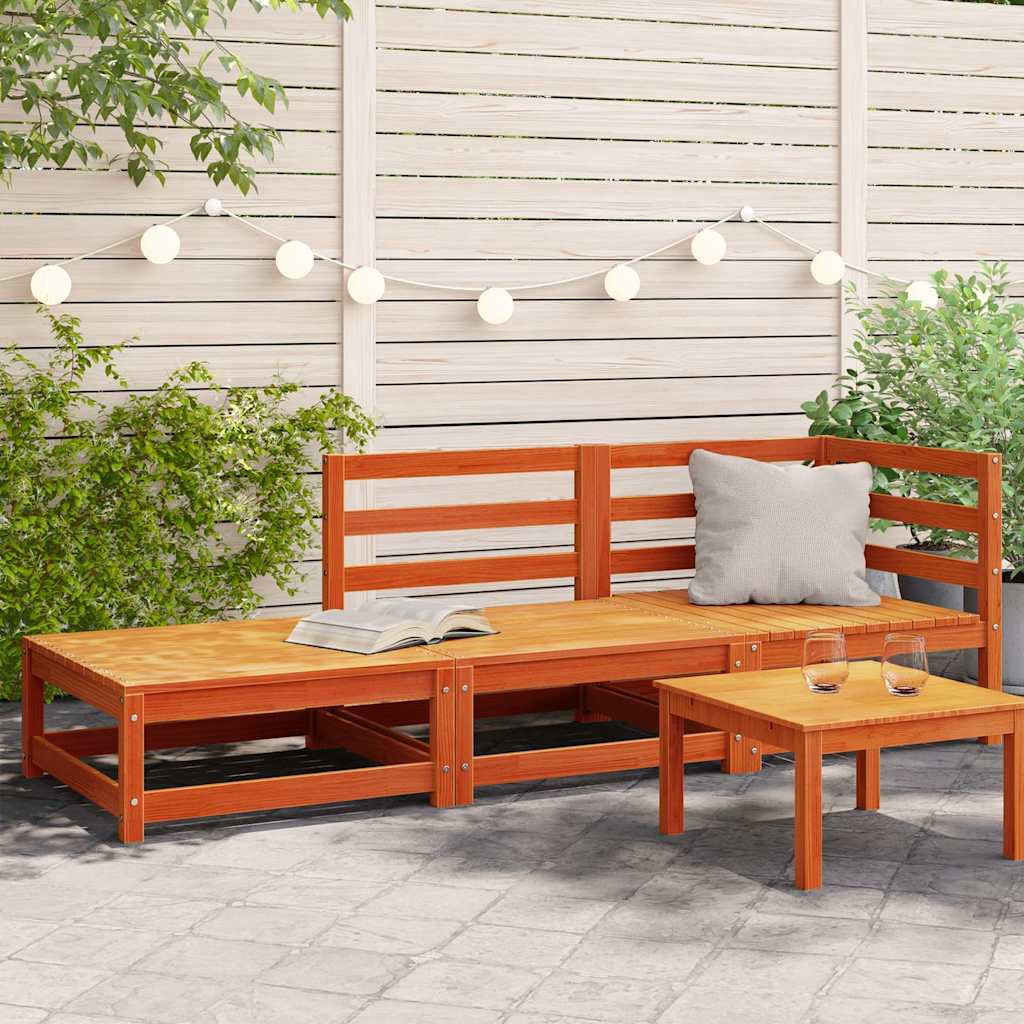 vidaXL 2-osobowa sofa ogrodowa z podnóżkiem, woskowy brąz, lita sosna