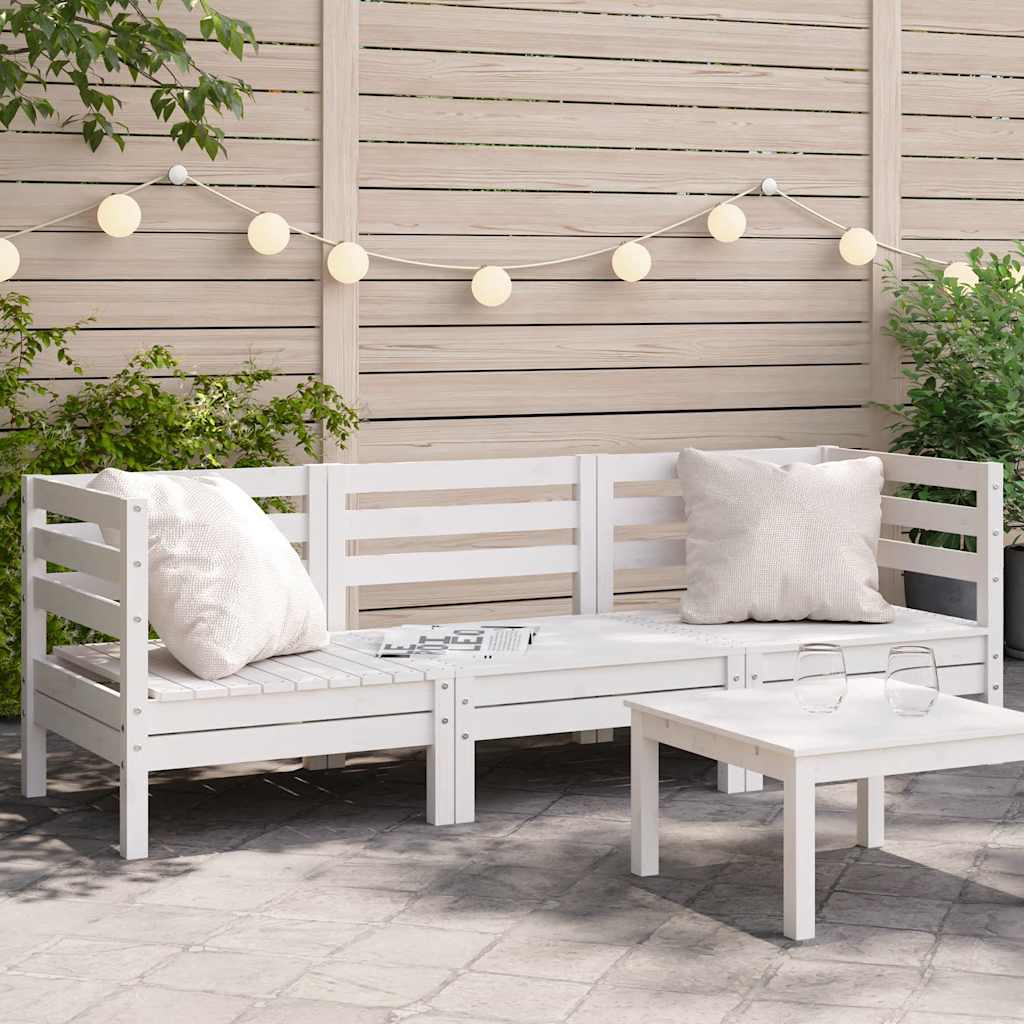 vidaXL Ogrodowa sofa 3-osobowa, biała, lite drewno sosnowe