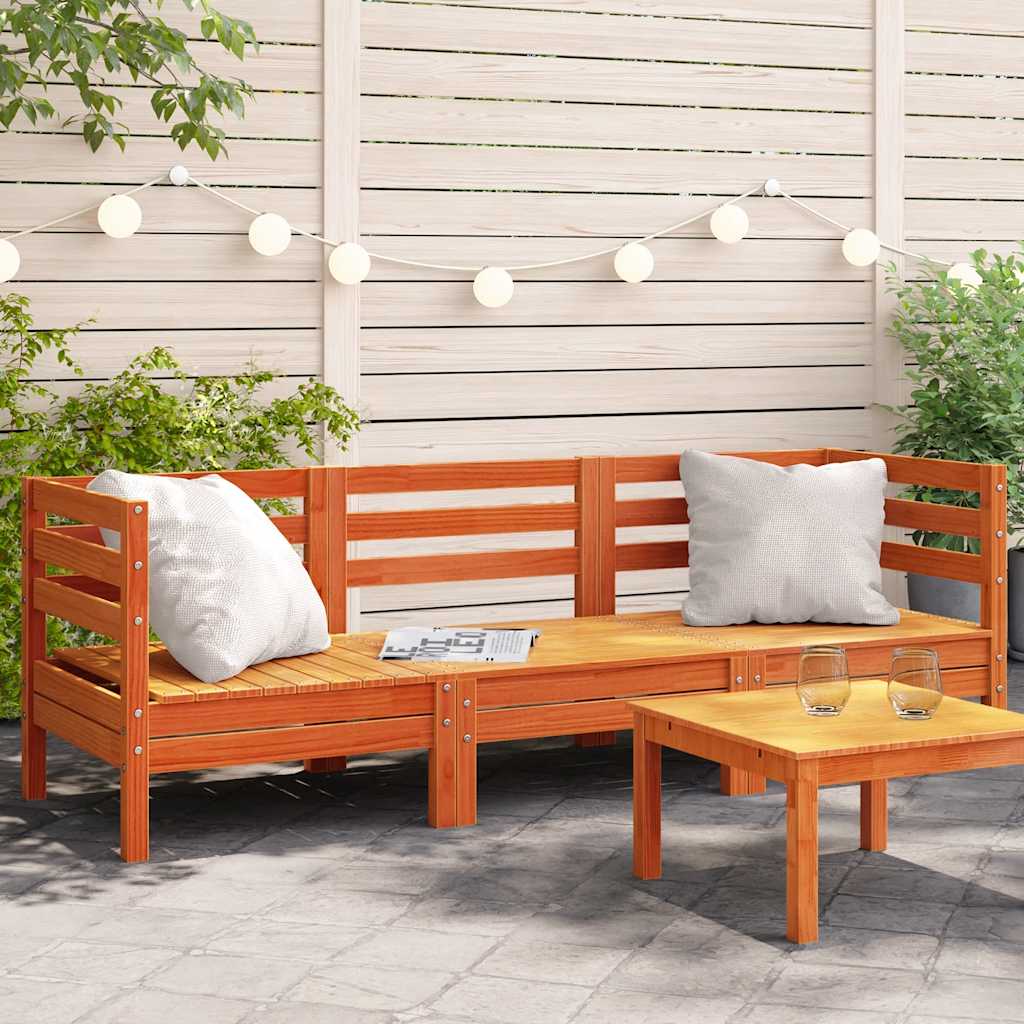 vidaXL Ogrodowa sofa 3-osobowa, woskowy brąz, lite drewno sosnowe