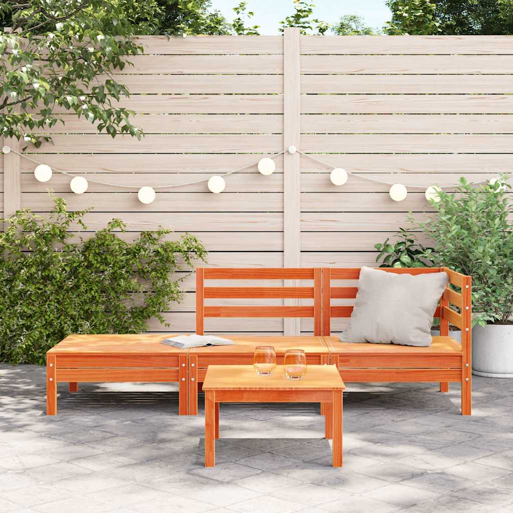 vidaXL Ogrodowa sofa 3-osobowa, woskowy brąz, lite drewno sosnowe