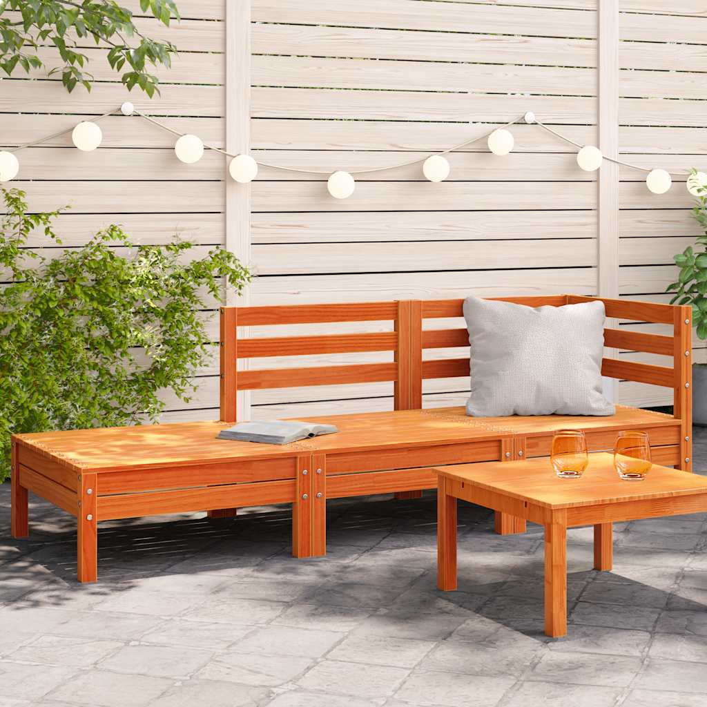vidaXL Ogrodowa sofa 3-osobowa, woskowy brąz, lite drewno sosnowe