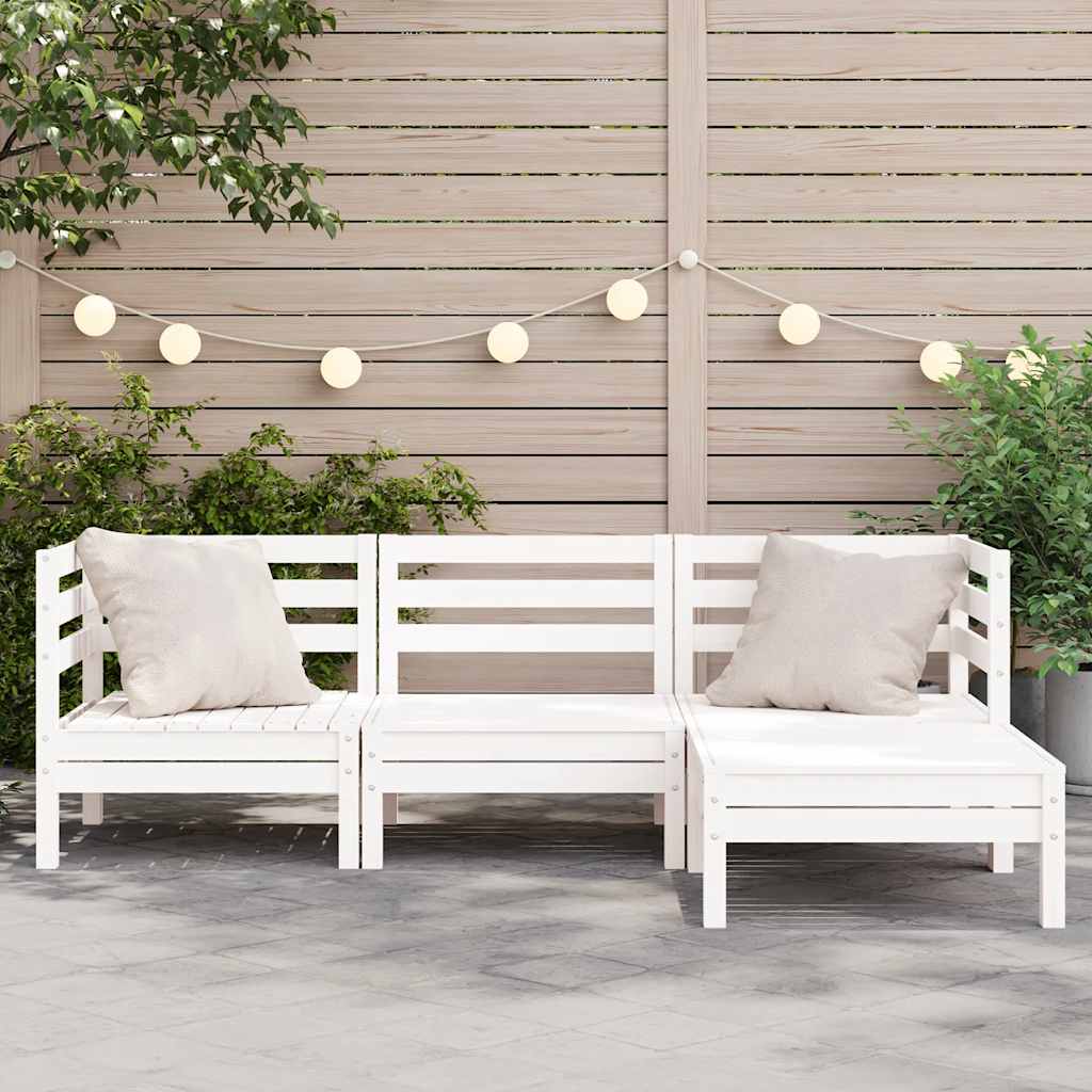 vidaXL Ogrodowa sofa 3-osobowa z podnóżkiem, biała, drewno sosnowe