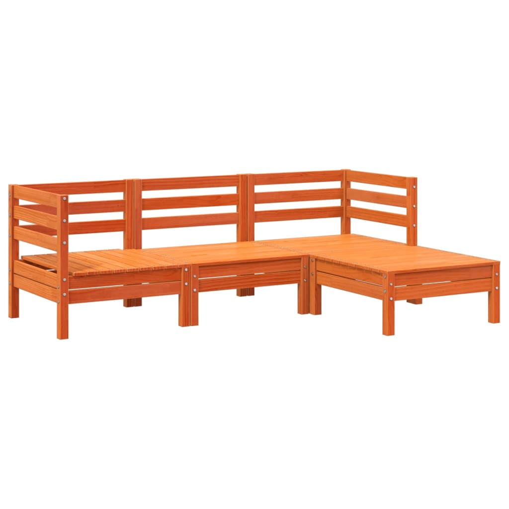 vidaXL Sofa ogrodowa z podnóżkiem, 3-os., woskowy brąz, lita sosna