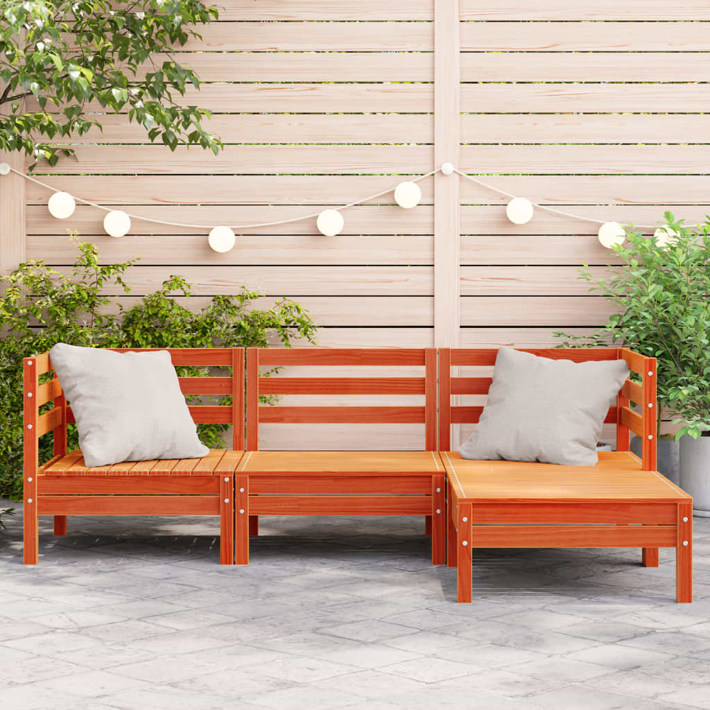 vidaXL Sofa ogrodowa z podnóżkiem, 3-os., woskowy brąz, lita sosna