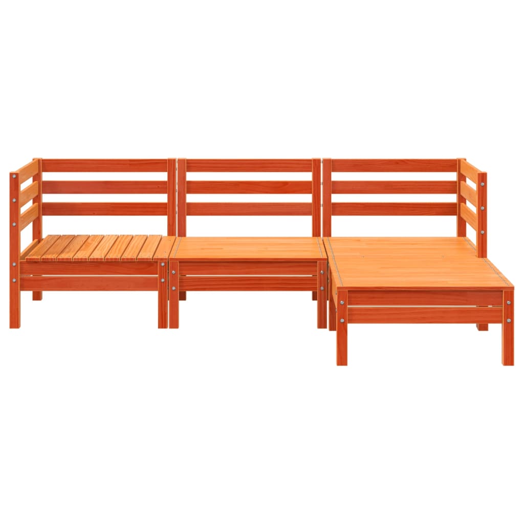 vidaXL Sofa ogrodowa z podnóżkiem, 3-os., woskowy brąz, lita sosna