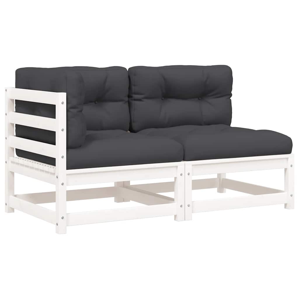 vidaXL Sofa ogrodowa z poduszkami, 2-osobowa, biała, drewno sosnowe