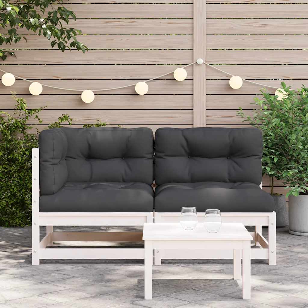 vidaXL Sofa ogrodowa z poduszkami, 2-osobowa, biała, drewno sosnowe