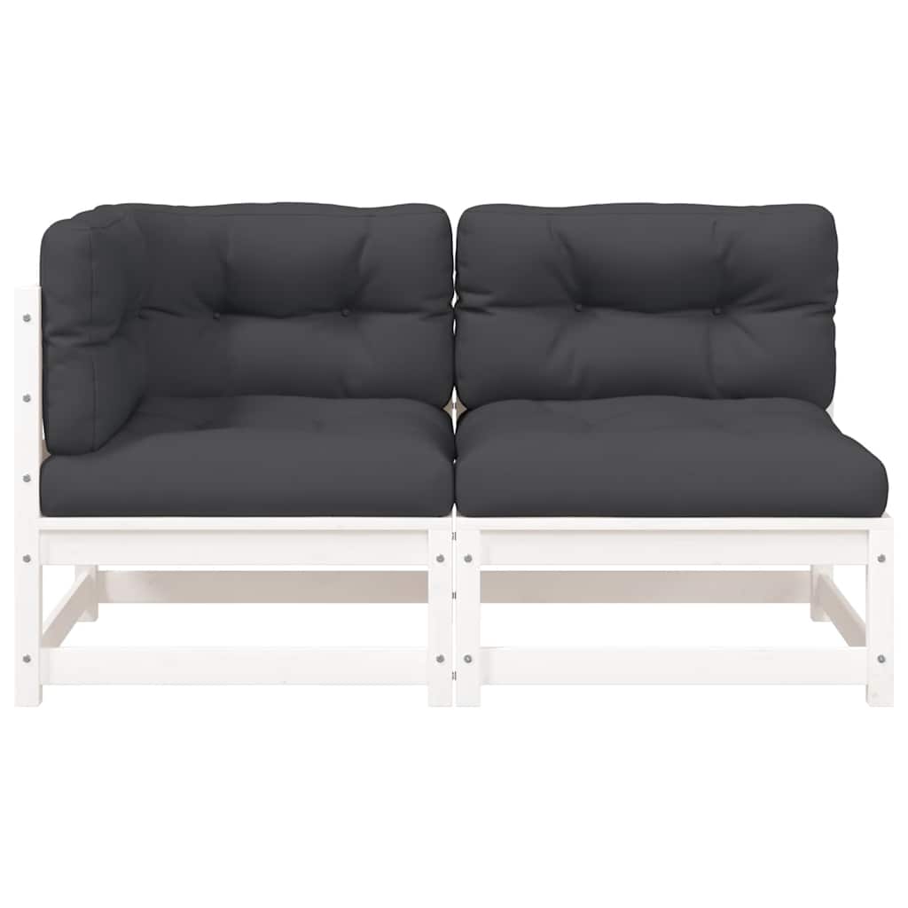 vidaXL Sofa ogrodowa z poduszkami, 2-osobowa, biała, drewno sosnowe