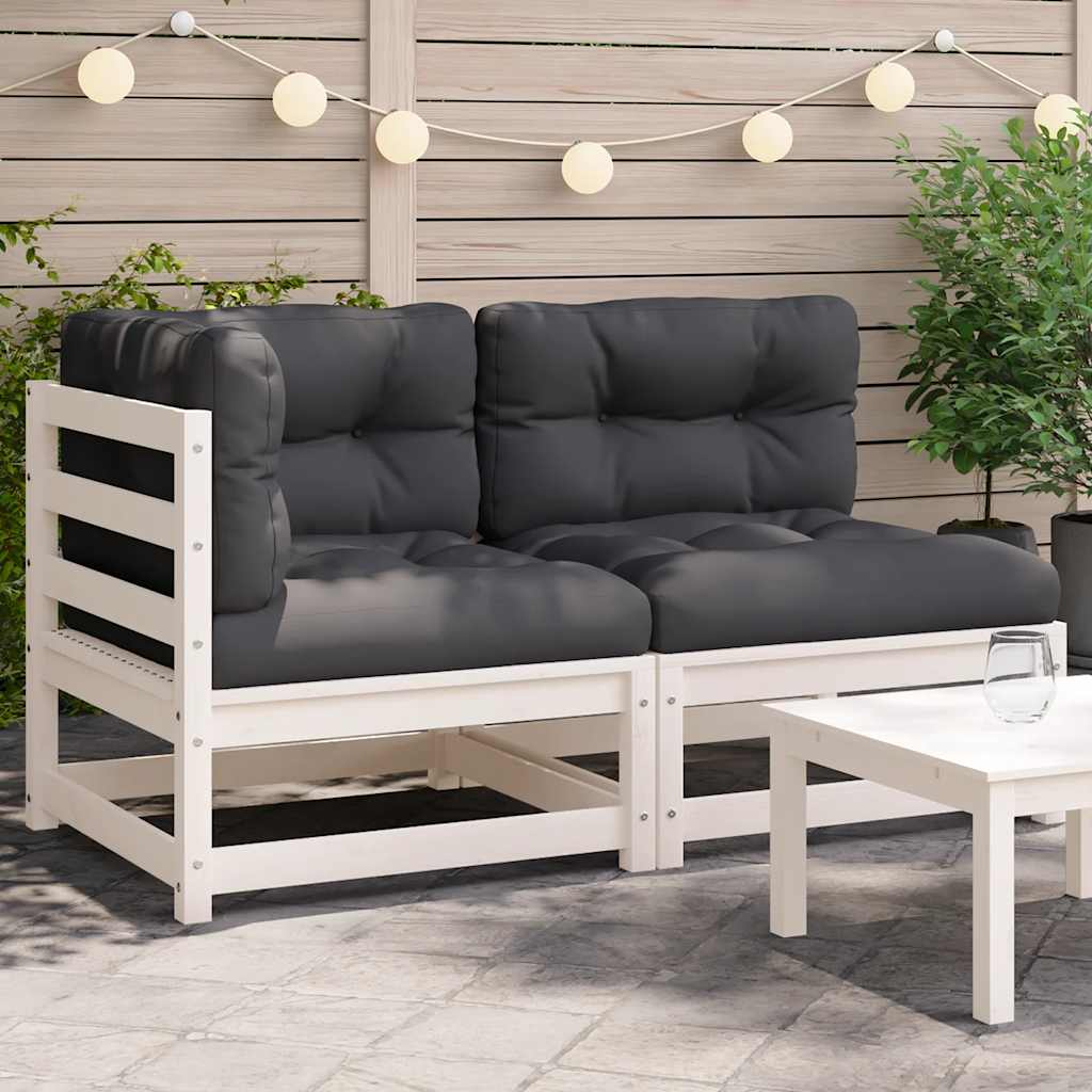 vidaXL Sofa ogrodowa z poduszkami, 2-osobowa, biała, drewno sosnowe