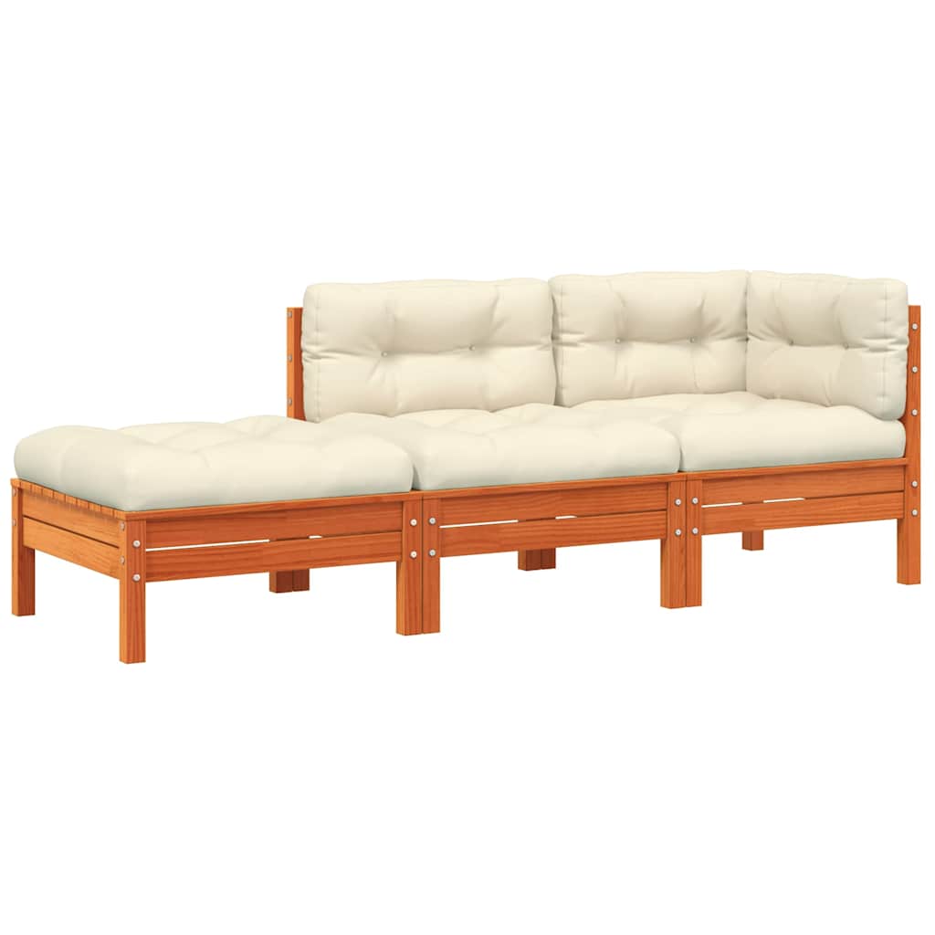 vidaXL Sofa ogrodowa z poduszkami i podnóżkiem, 3-osobowa