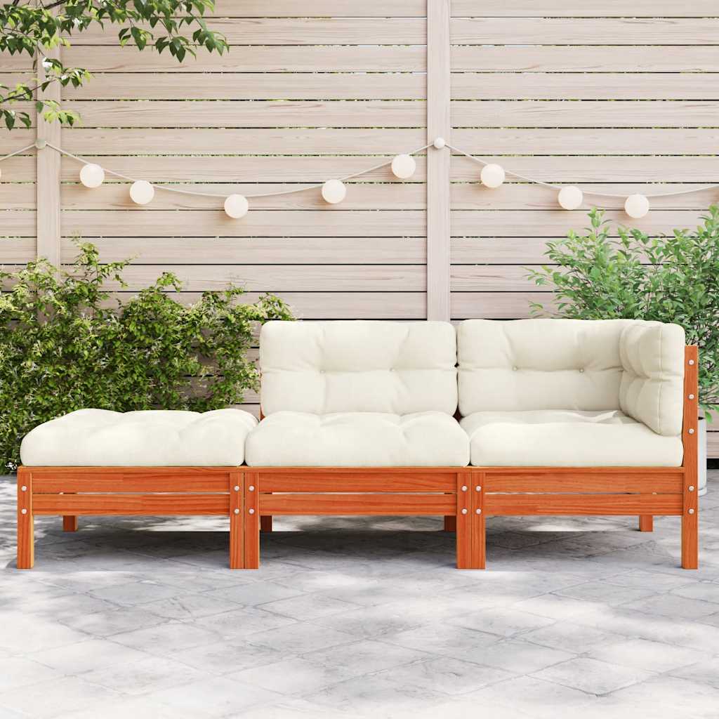 vidaXL Sofa ogrodowa z poduszkami i podnóżkiem, 3-osobowa