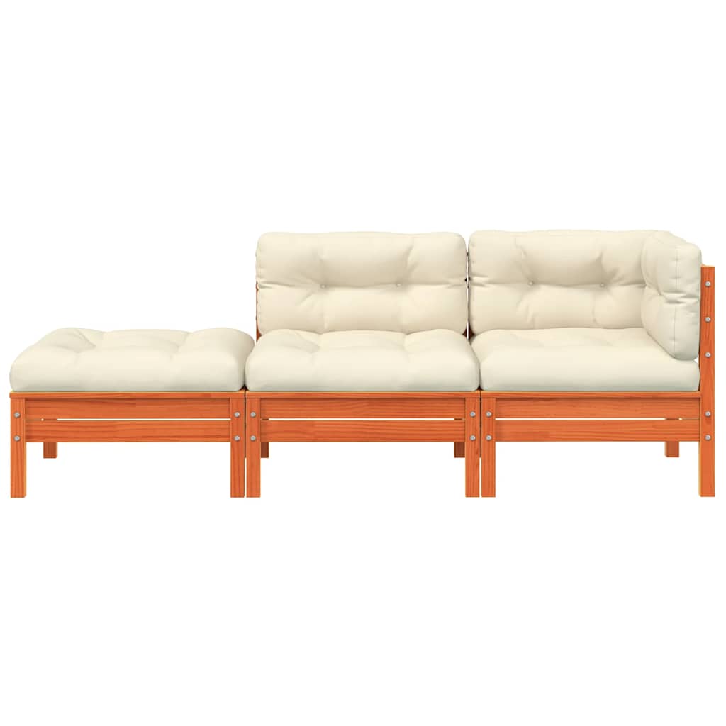 vidaXL Sofa ogrodowa z poduszkami i podnóżkiem, 3-osobowa
