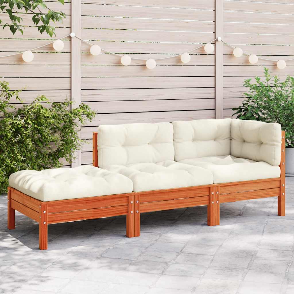 vidaXL Sofa ogrodowa z poduszkami i podnóżkiem, 3-osobowa