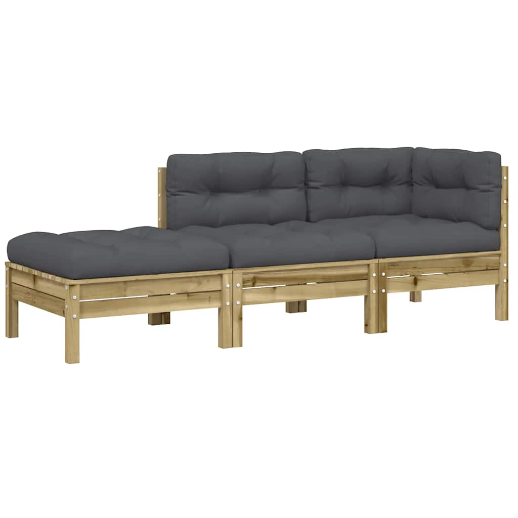 vidaXL Sofa ogrodowa z poduszkami i podnóżkiem, 3-osobowa