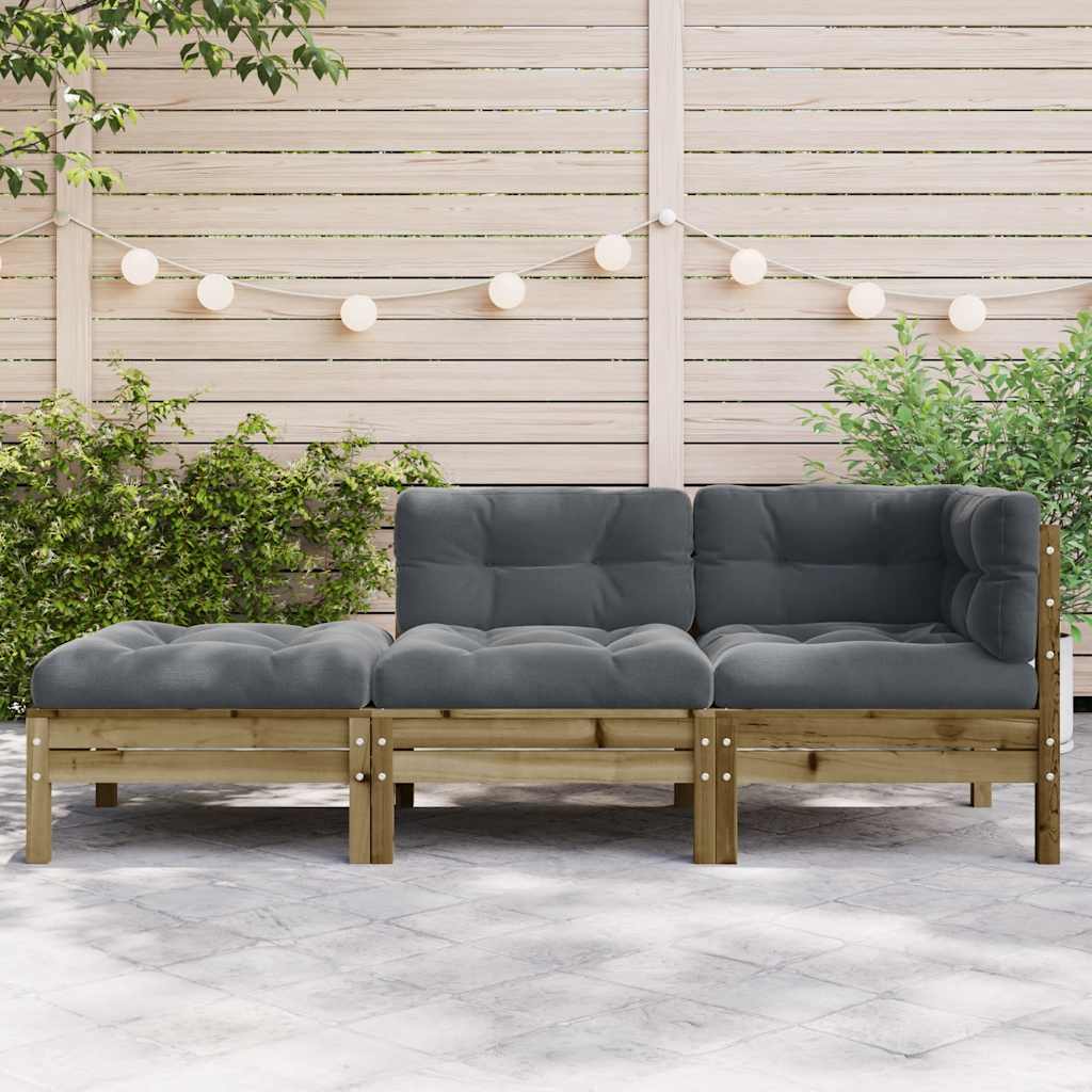 vidaXL Sofa ogrodowa z poduszkami i podnóżkiem, 3-osobowa