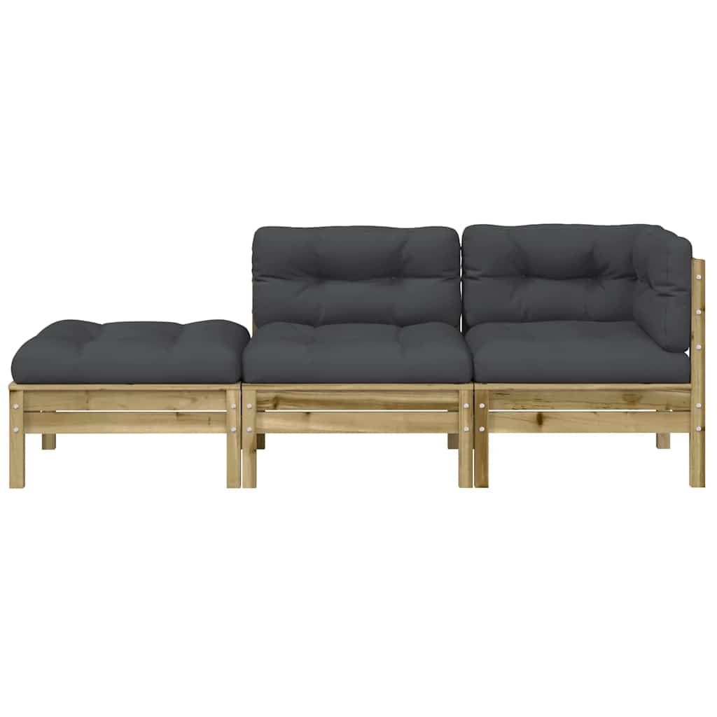 vidaXL Sofa ogrodowa z poduszkami i podnóżkiem, 3-osobowa