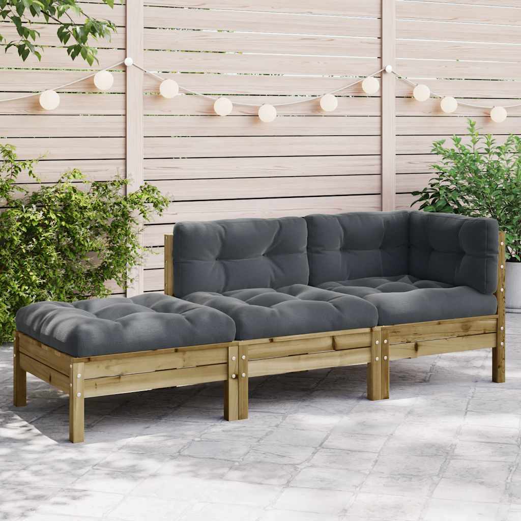 vidaXL Sofa ogrodowa z poduszkami i podnóżkiem, 3-osobowa