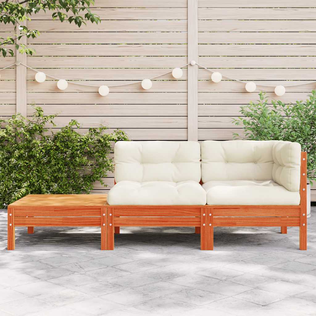 vidaXL Sofa ogrodowa z poduszkami i podnóżkiem, lite drewno sosnowe