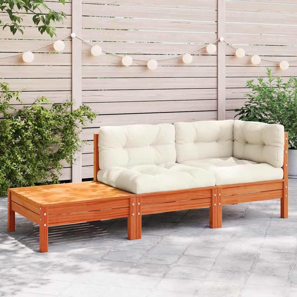 vidaXL Sofa ogrodowa z poduszkami i podnóżkiem, lite drewno sosnowe