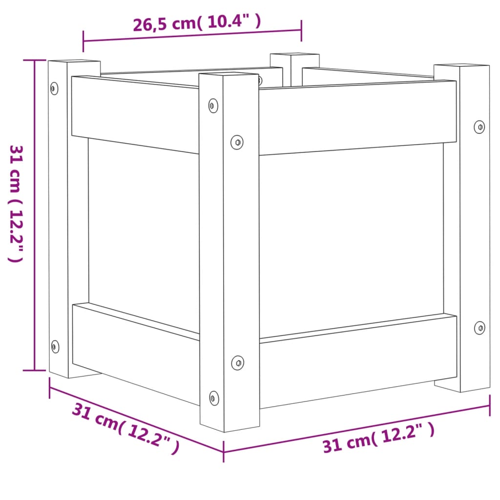 vidaXL Donica ogrodowa, 31x31x31 cm, lite drewno sosnowe