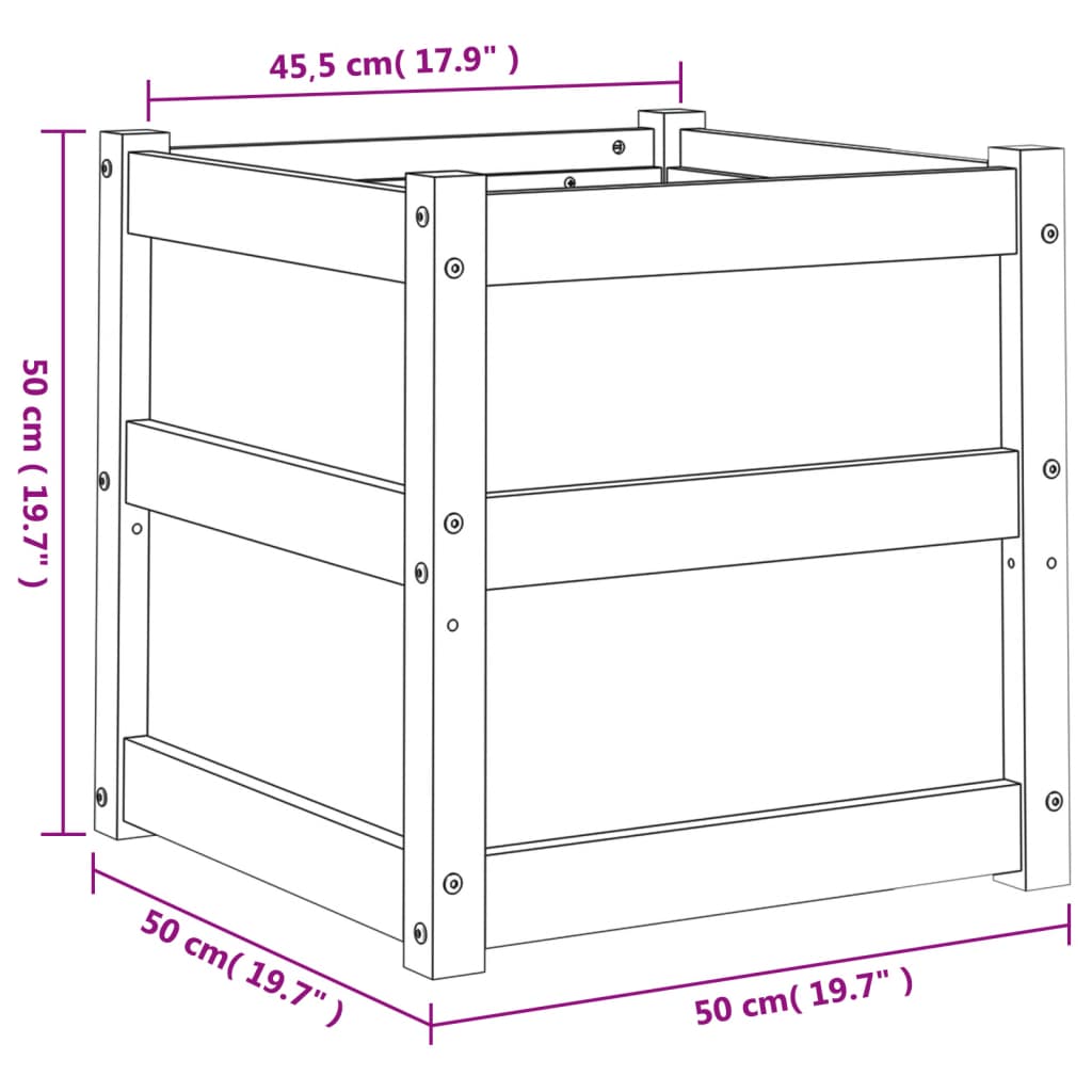 vidaXL Donica ogrodowa, 50x50x50 cm, lite drewno sosnowe