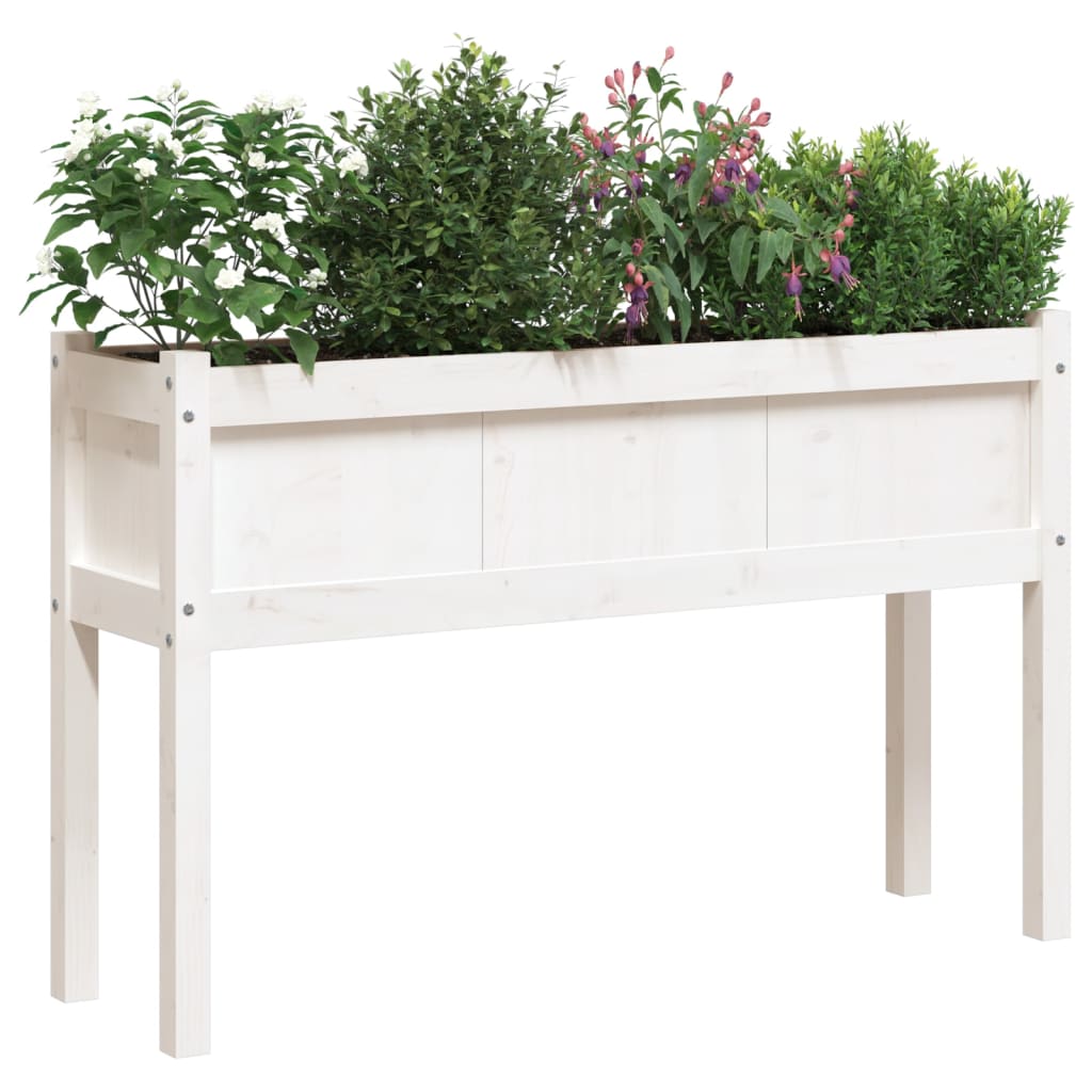 vidaXL Donica ogrodowa z nogami, biała, 110x31x70 cm, drewno sosnowe