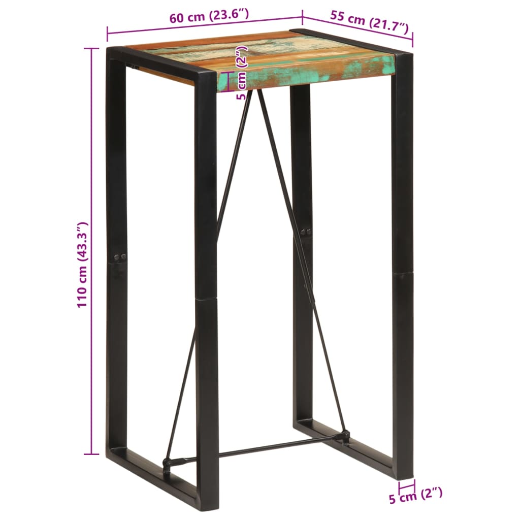 vidaXL Stolik barowy, 60x55x110, lite drewno z odzysku