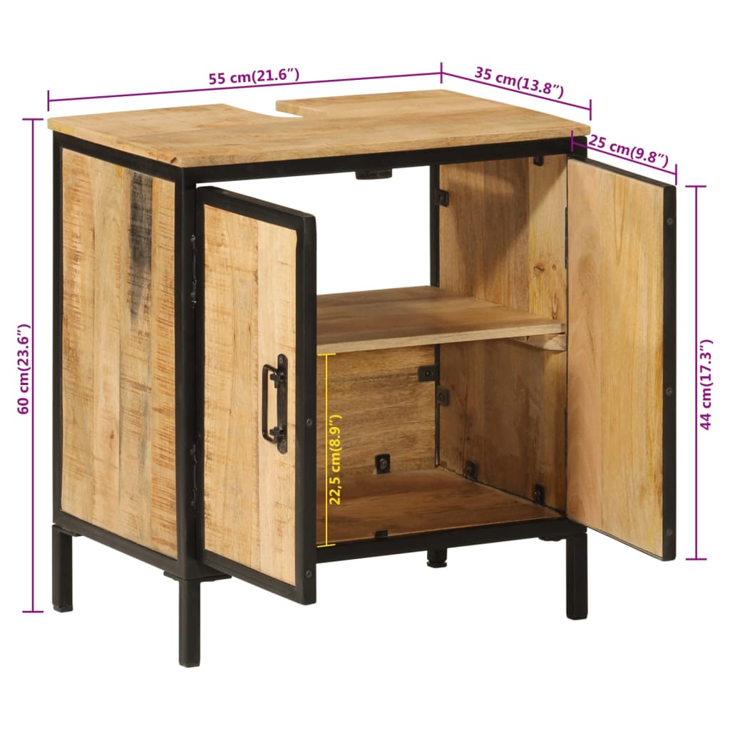 vidaXL Szafka pod umywalkę, 55x35x60 cm, lite drewno mango i żelazo