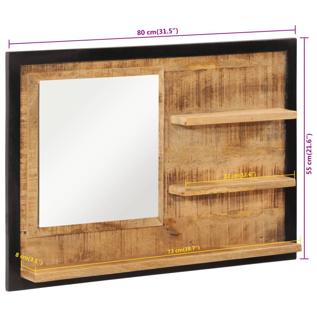 vidaXL Lustro z półkami, 80x8x55 cm, szkło i lite drewno mango