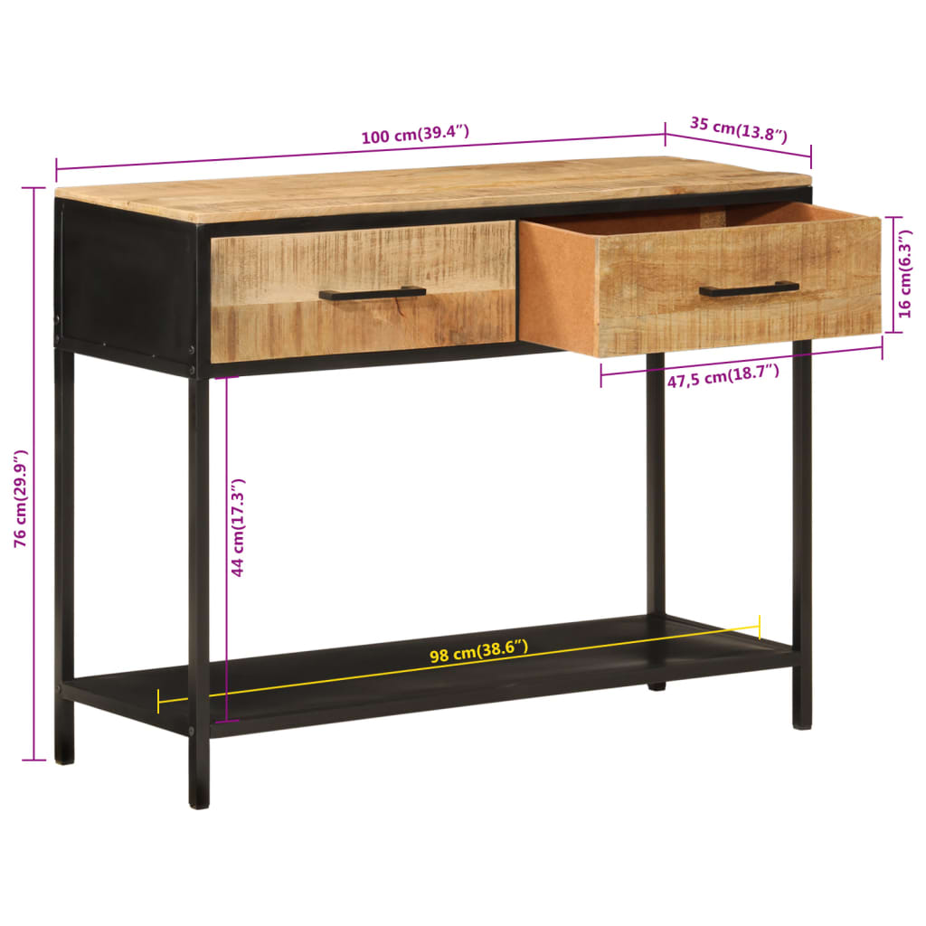 vidaXL Stolik konsolowy, 100x35x76 cm, lite drewno mango i żelazo