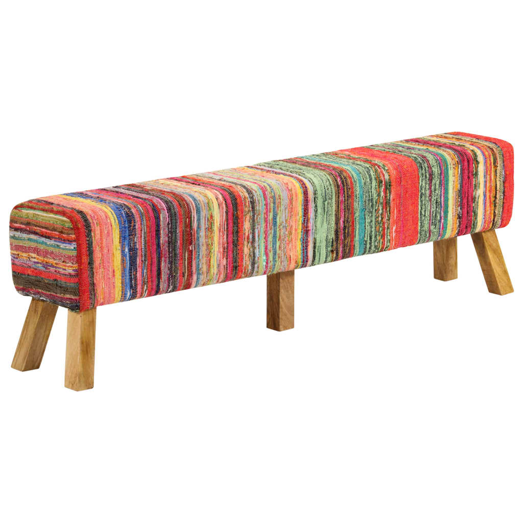 vidaXL Ławka, kolorowa, 160 cm, tkanina chindi i lite drewno mango