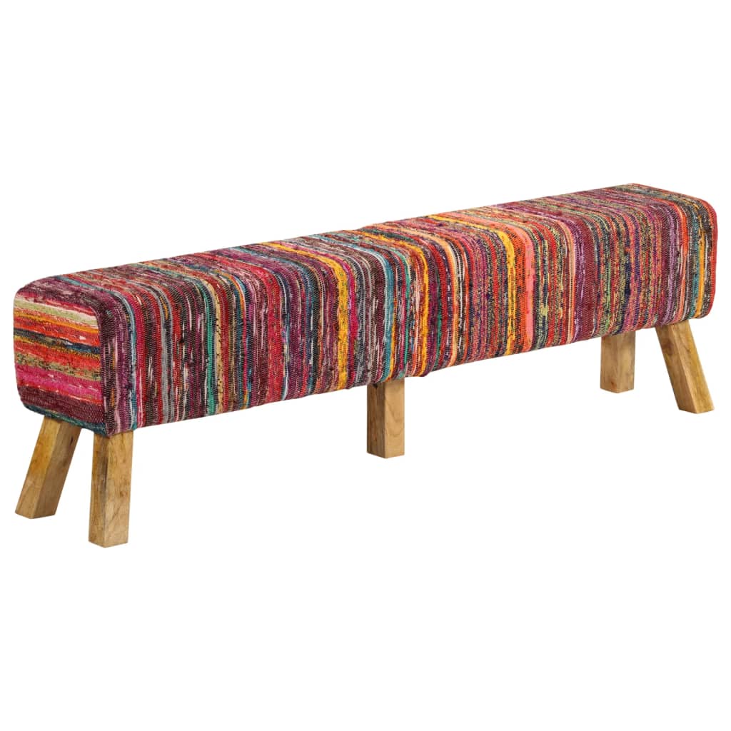 vidaXL Ławka, kolorowa, 160 cm, tkanina chindi i lite drewno mango