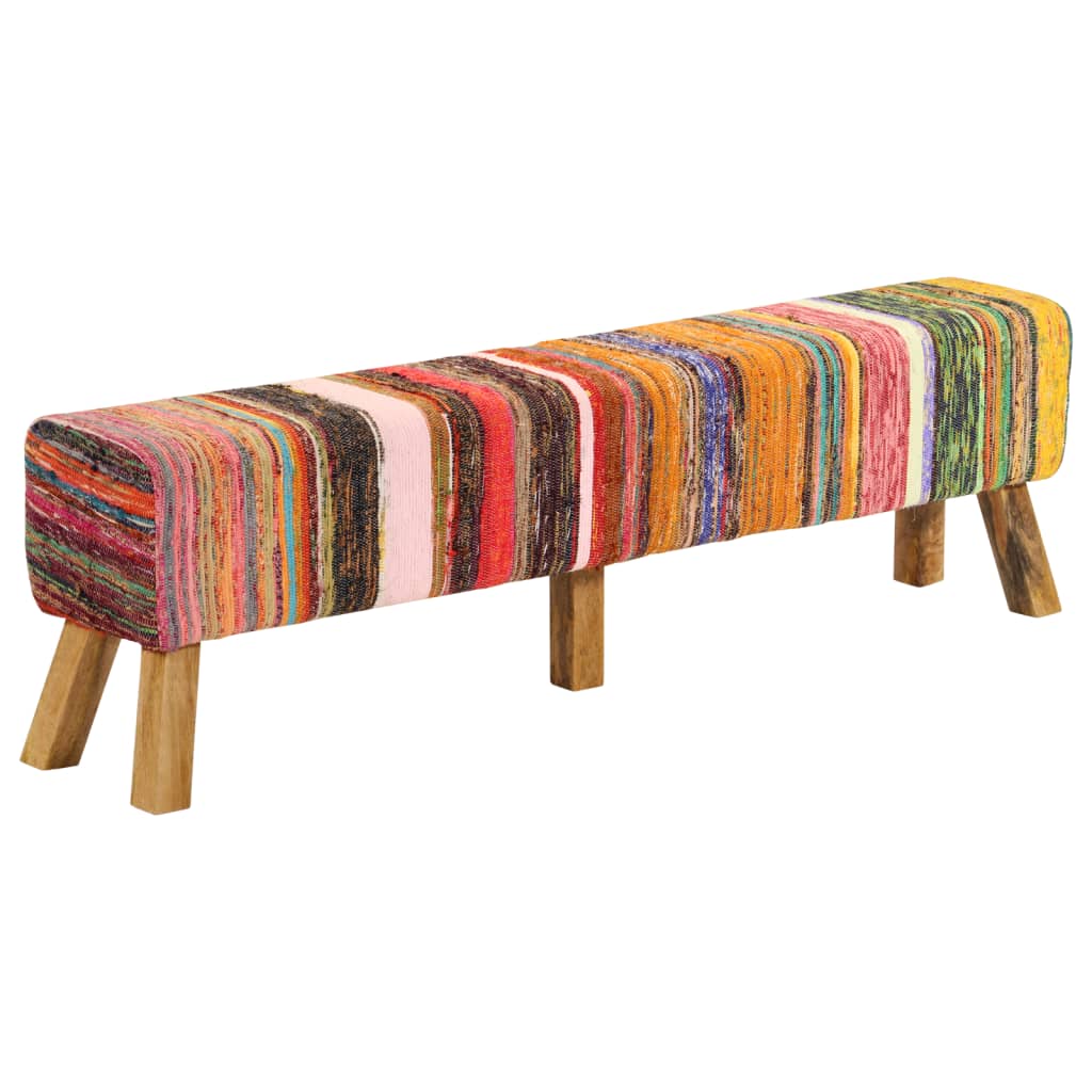 vidaXL Ławka, kolorowa, 160 cm, tkanina chindi i lite drewno mango