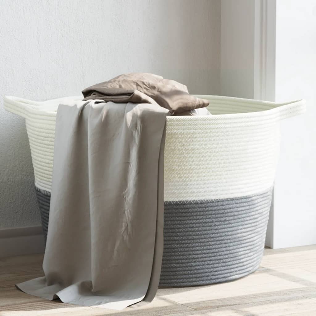 vidaXL Kosz na pranie, szaro-biały, Ø60x36 cm, bawełna
