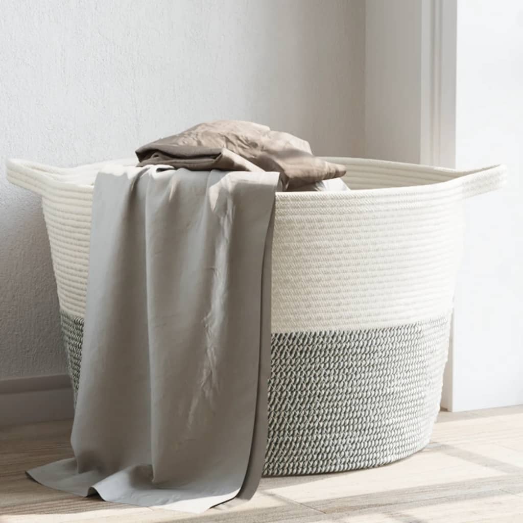 vidaXL Kosz na pranie, szaro-biały, Ø60x36 cm, bawełna