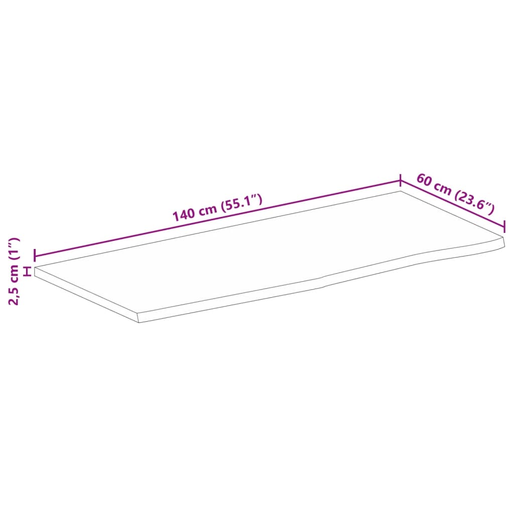 vidaXL Blat stołu, 140x60x2,5 cm, naturalna krawędź, drewno mango