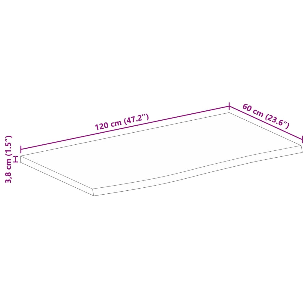 vidaXL Blat stołu, 120x60x3,8 cm, naturalna krawędź, drewno mango
